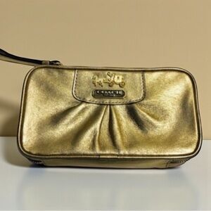 Coach Gold Leather Wristlet Pouch  New